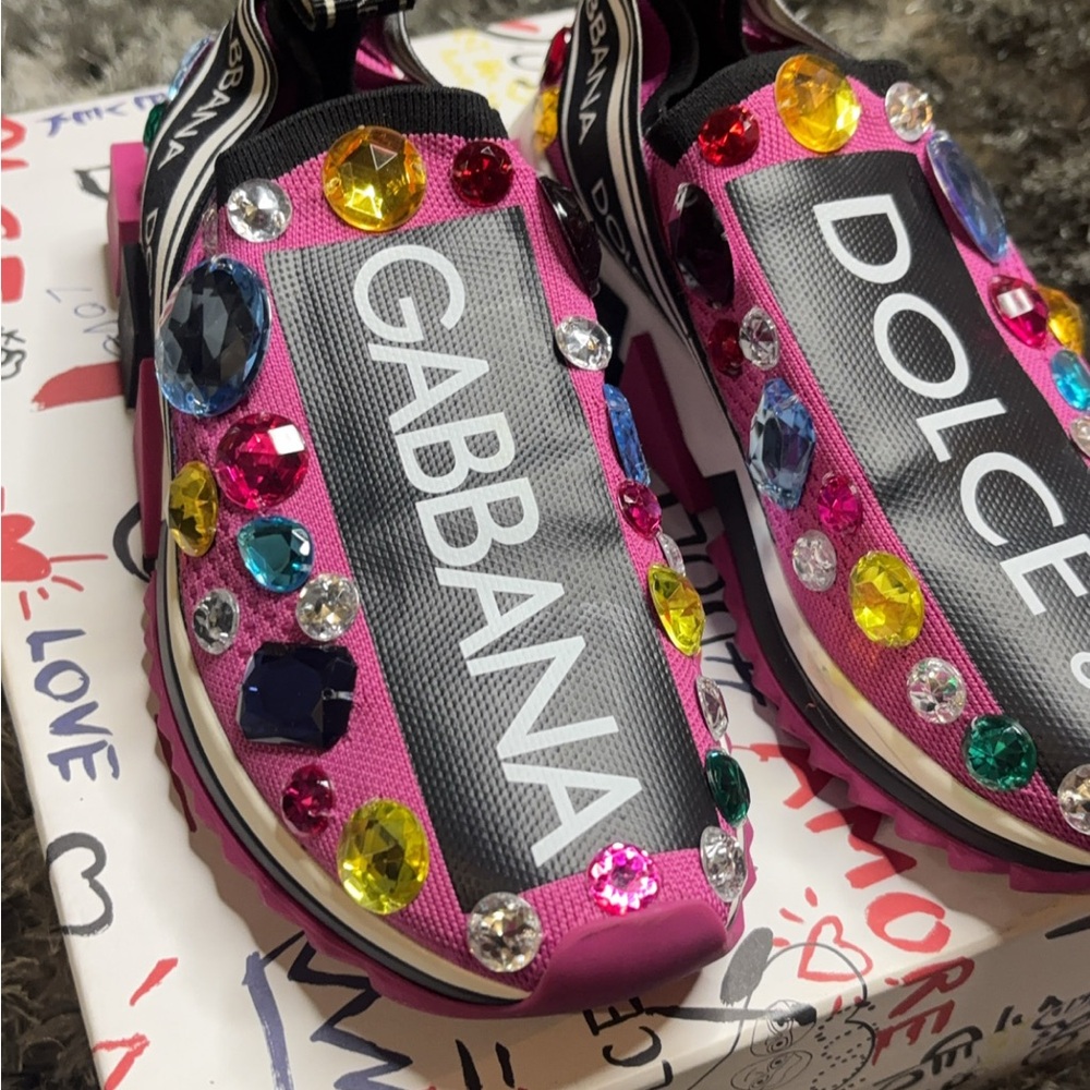 Dolce & Gabbana Pink Embellished Sneakers